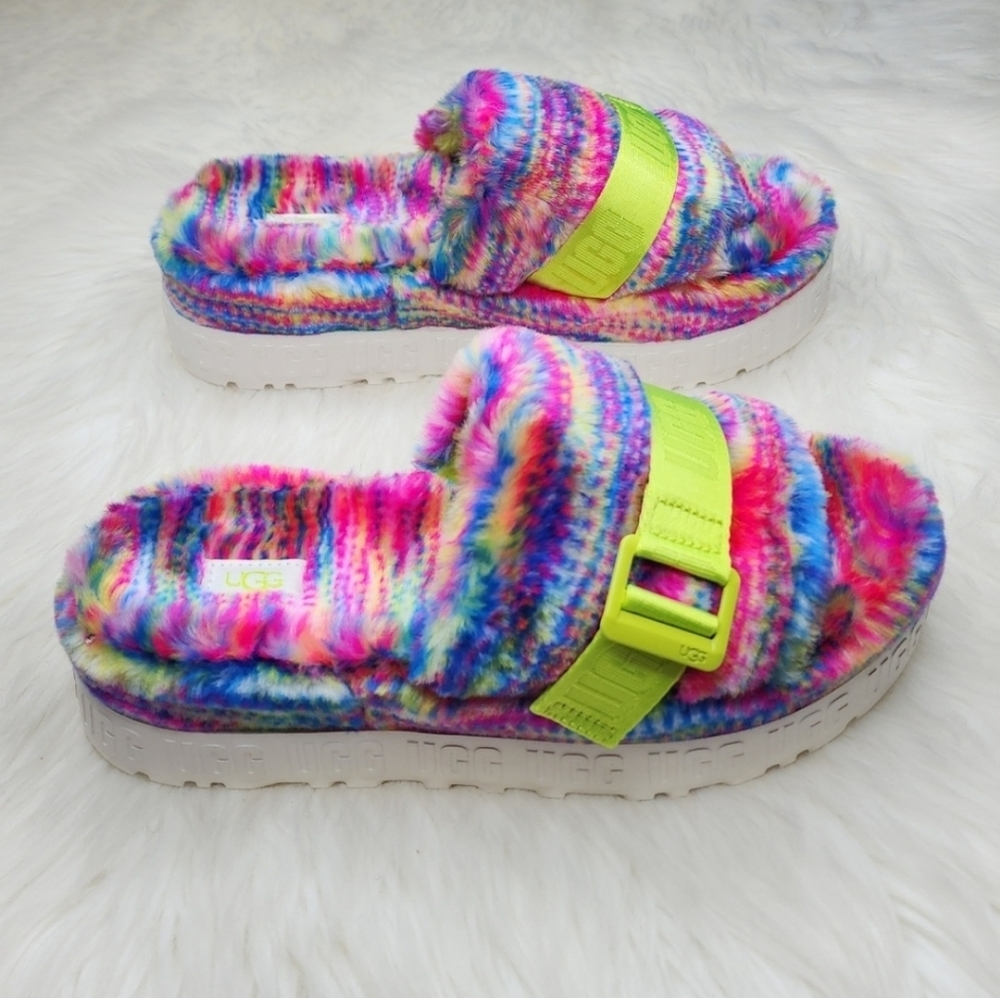 UGG Fluffita Slipper Sandals White Pixelate Multi Color Rainbow - Picture 9 of 16